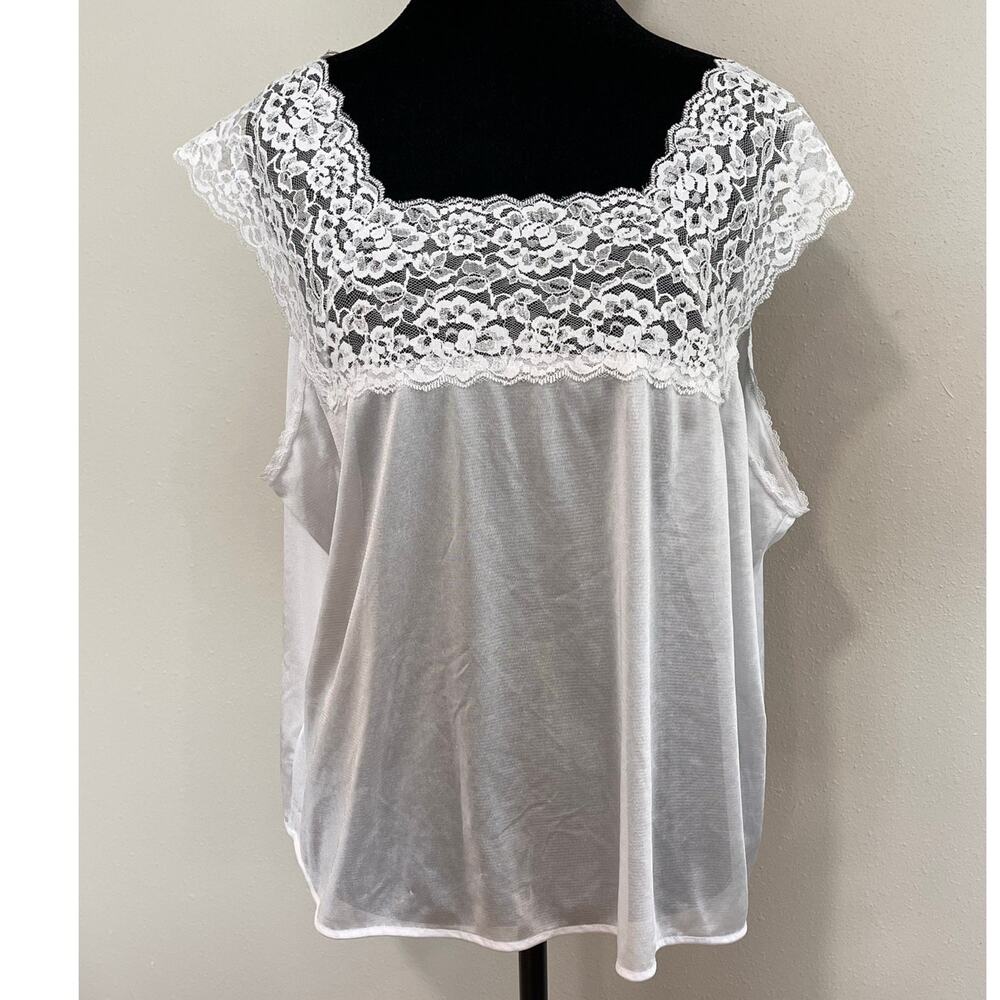 White Lace Yoke‎ Blouse XL Vintage Style Romantic Cottagecore Soft Feminine Top